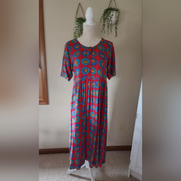 haute curry Dresses & Skirts - Haute Curry Sz. Large Floral Red boho long Maxi Short Sleeve dress